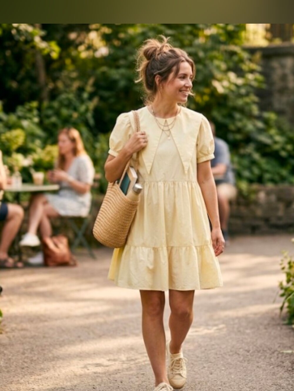 Women’s Short Sleeve Yellow Tiered Dress